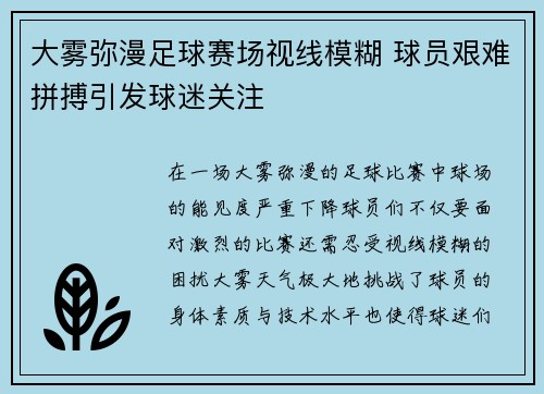 大雾弥漫足球赛场视线模糊 球员艰难拼搏引发球迷关注