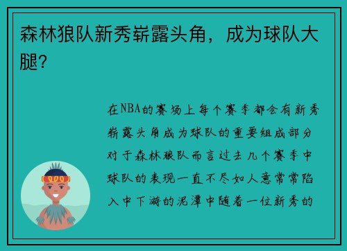 森林狼队新秀崭露头角，成为球队大腿？