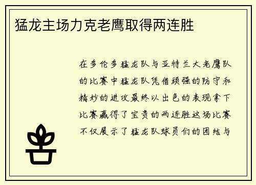 猛龙主场力克老鹰取得两连胜
